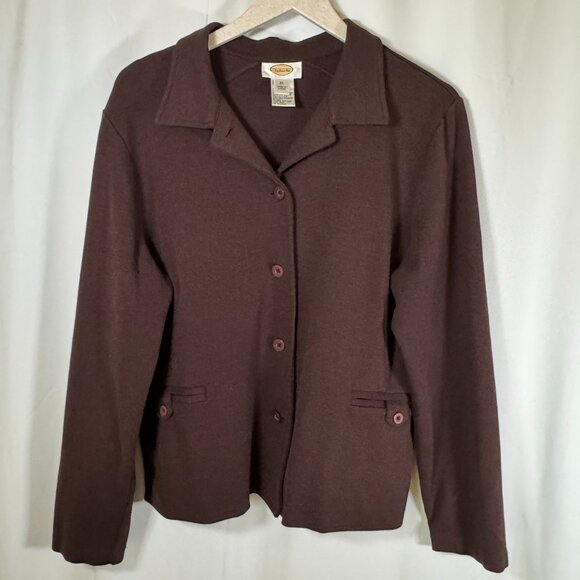 Talbots Woman Jacket Blazer Plus 1X XL Brown Button Up Cotton Blend Stretch EUC - Picture 1 of 10
